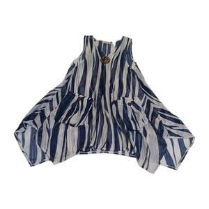 Paradise USA Beach Coverup M/L Blue White Stripe Open Knit Buckle Boho Resort